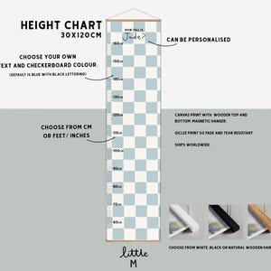 Hoogtetabel dambord, meer kleuren beschikbaar - kan worden gepersonaliseerd. Klaar om op te hangen met houten hanger, kies CM of FT/inch