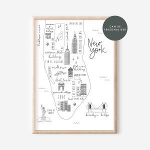 New York Map Print Can Be Personalised, NYC Print , NY Map, Map Illustration, Travel Print, NY Engagement Gift, Scandi Home Gift, image 1