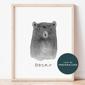 Woodland Bear Print, Forest Nursery Art, Can be Personalised