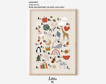 Alphabet Print - unframed A4-A1. More background colours available
