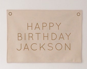 Happy Birthday Wall Hanging Narrow Font - Can be personalised 70x50cm - more hanging options, colours and fonts available.