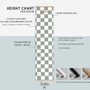 Hoogtetabel dambord, meer kleuren beschikbaar - kan worden gepersonaliseerd. Klaar om op te hangen met houten hanger, kies CM of FT/inch