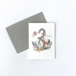 Tarjeta de tercer cumpleaños, se puede personalizar, animales de fiesta de safari, tarjeta de cumpleaños de safari, tarjeta de cumpleaños de animales, tarjeta de primer cumpleaños, personalizada