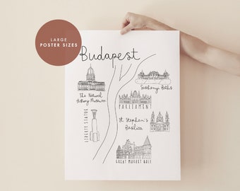 Budapest Map Poster, City Map, Budapest Map, Map Illustration, HomeDecor, Engagement Gift, Wedding, Valentine's Day, Scandi Wall Art, Travel