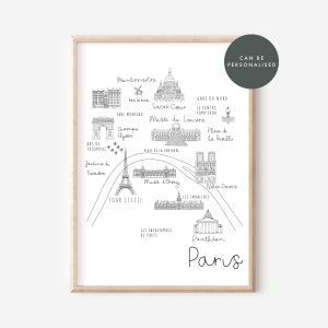 Kaart afdrukken Parijs | Kan worden gepersonaliseerd, kaart van Parijs, kaartillustratie, reisafdruk, NY verlovingscadeau, Scandi Home cadeau,