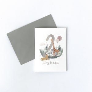 Carte de 2e anniversaire, peut être personnalisée, fêtards safari, carte d'anniversaire safari, carte d'anniversaire animal, carte de 1er anniversaire, personnalisée