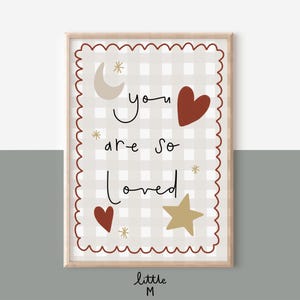 You Are So Loved Gingham Quote Print - Beige
