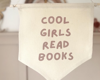Cool Girls Read Books Hanging Banner 24cmx24cm more lettering colours available