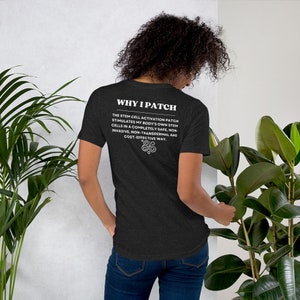 Warum ich auf der Rückseite Patch Ihre Stammzellen auf dem Vorderseite Unisex T-Shirt aktiviere