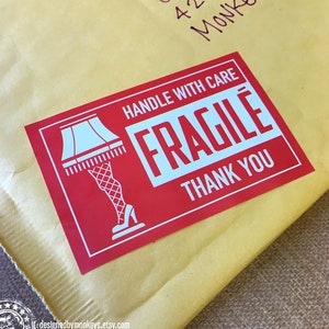 FRAGILE mailing labels - A Christmas Story, leg lamp, etsy sellers: 10/ 30/ 100/ or 250 labels