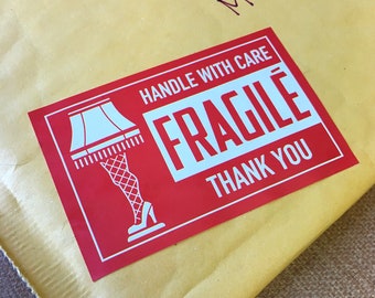 FRAGILE mailing labels - A Christmas Story, leg lamp, etsy sellers: 10/ 30/ 100/ or 250 labels