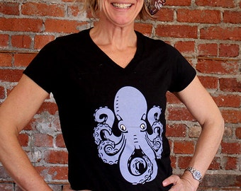 Octopus Women's V-Neck T-Shirt Sizes Sm - XL