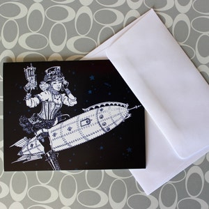 Cartão comemorativo Steampunk Pin Up Girl em branco