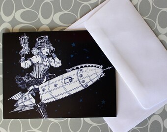 Steampunk Pin Up Girl Greeting Card Blank
