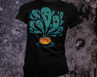 Halloween Ghosts Women's T-Shirt in BLACK or Navy