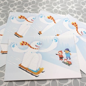 Slittino Yeti Blank Biglietto di auguri - singolo o confezioni!