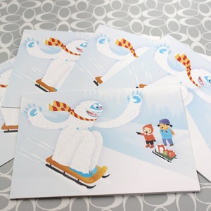 Sledding Yeti Blank Greeting Card single or packs image 1