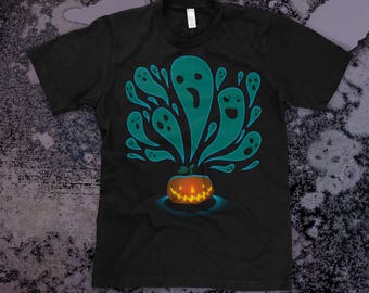 Halloween Ghosts Unisex T-Shirt in BLACK or Navy - Pumpkin Spirits Jack O Lantern