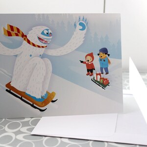 Sledding Yeti Blank Greeting Card single or packs image 5