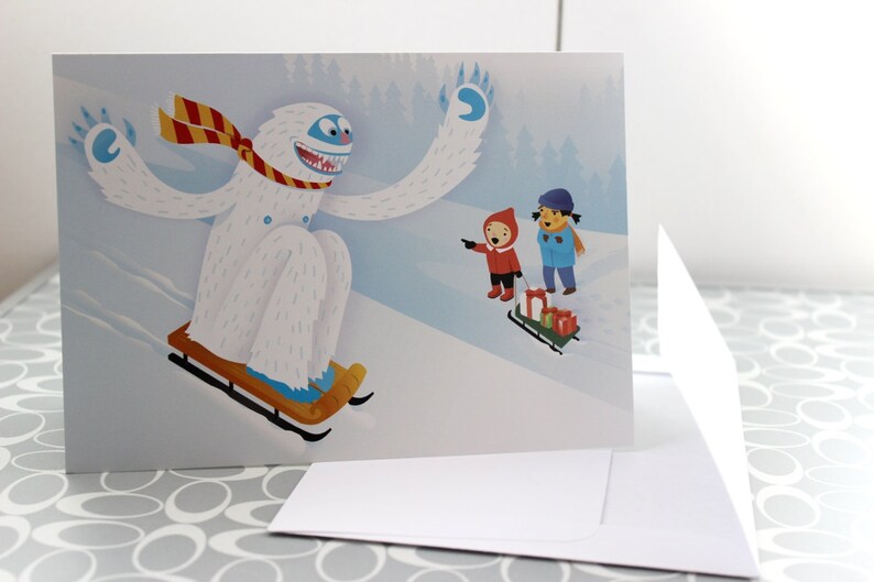 Sledding Yeti Blank Greeting Card single or packs image 5