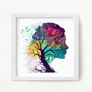 Colorful Tree of Life - Etz Chaim - Woman Silhouette, Colorful Art Print to display in your home or give as a gift