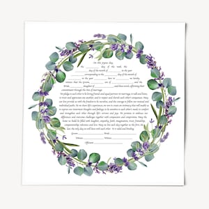 Lavender Ketubah -Multiple Text Options, Fast Shipping, budget friendly, for Jewish Wedding