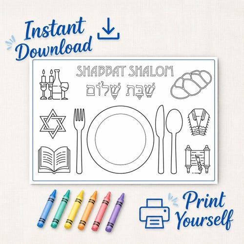 Shabbat placemat for coloring, download and print as an activity for the kids during the Sabbath holiday