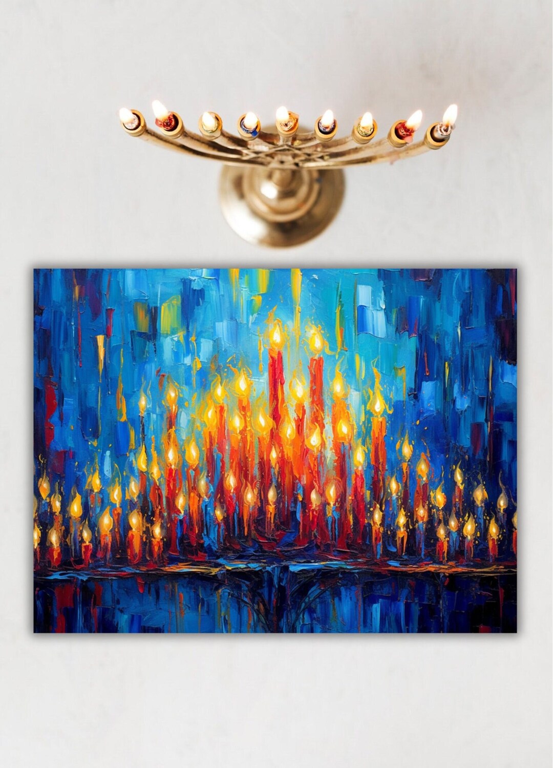 Menorah Glass Drip Tray Colorful Candle Design, Tempered Glass, Great