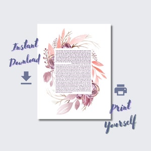 Woman of Valor, Eshet Chayil, Jewish Prayer Blessing Wall Print Blessing Hebrew and English, Green Leaves Design