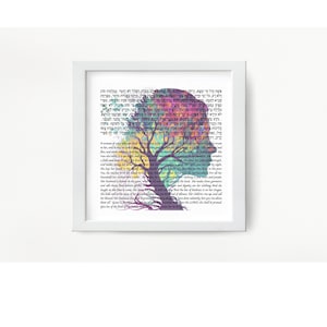 Woman of Valor-Eishet Chayil Blessing/Prayer Print, colorful Tree of Life Design, Hebrew and English