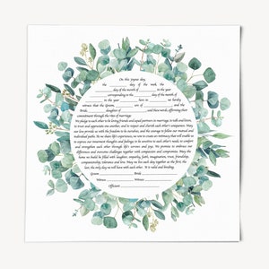 Eucalyptus Ketubah -Multiple Text Options, Fast Shipping, budget friendly, for Jewish Wedding