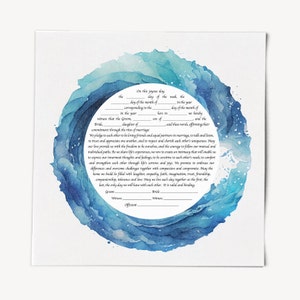 Ketubah - Blue Waves Watercolor - Fast Shipping, budget friendly, for Jewish Wedding