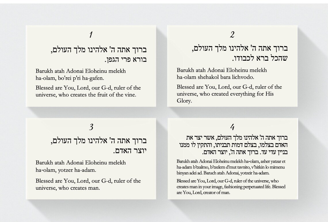 Sheva Brachot/Seven Blessings Cards for Jewish Wedding Etsy