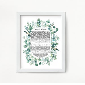Jewish Doctor Prayer/Blessing Art Print, Eucalyptus Leaves design, Great Physician or Medical School Graduate Gift, Hebrew and English