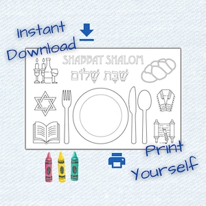 Shabbat placemat for coloring, download and print as an activity for the kids during the Sabbath holiday