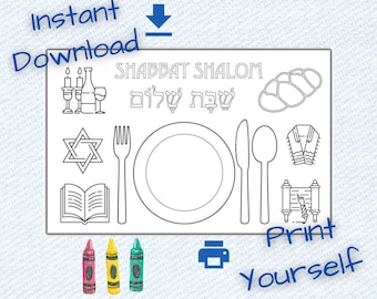 Shabbat placemat for coloring, download and print as an activity for the kids during the Sabbath holiday