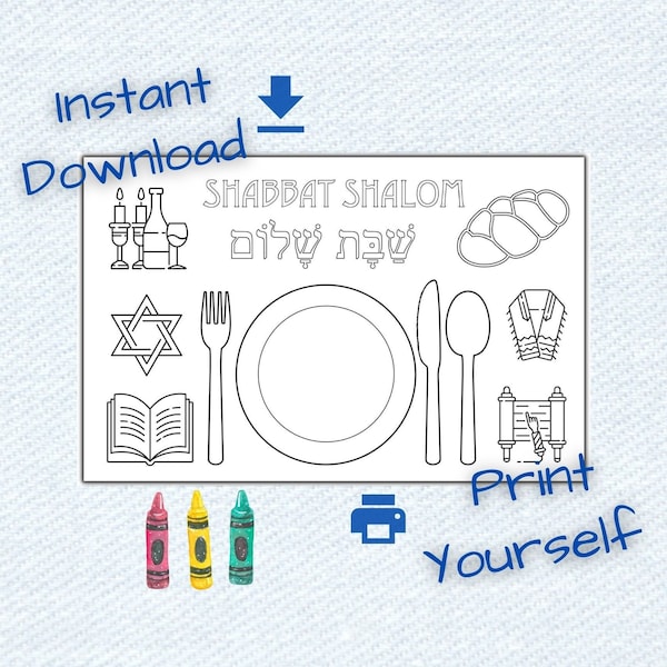 Shabbat placemat for coloring, download and print as an activity for the kids during the Sabbath holiday