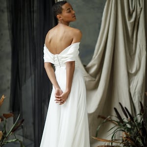 Off The Shoulder Wedding Dress, Satin Wedding Dress, Simple Wedding Dress, Sheath Wedding Dress, Open Back Wedding Dress