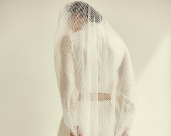 Long lace wedding veil with delicate geometric pattern