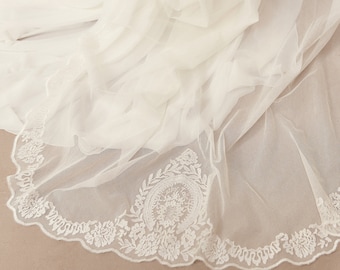 Long tulle wedding veil with embroidery