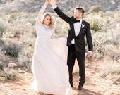 Plus size illusion neckline wedding dress, ball gown wedding dress for a curvy bride, long lace sleeve size-inclusive wedding dress