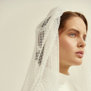 Long lace wedding veil with delicate geometric pattern image 3