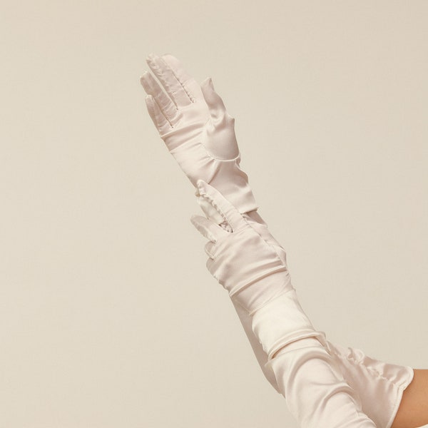 Opera length pure silk wedding gloves with drapery