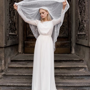 Modest Wedding Dress, Simple Wedding Dress, Long Sleeve Wedding Dress, White Wedding Dress, Vintage Inspired Wedding Dress, Sheath Dress
