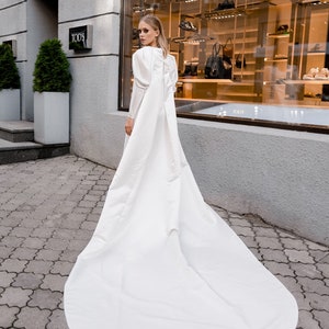 Bouffant Long Sleeve Wedding Cape, Satin Wedding Cape, Long Wedding Cape