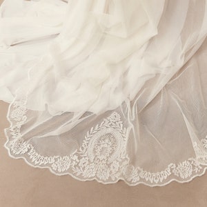 Long tulle wedding veil with embroidery