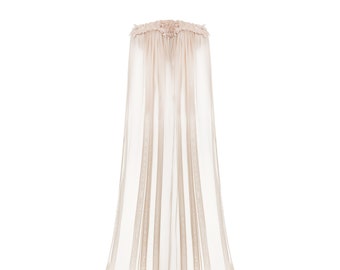 Detachable wedding soft tulle beige cape with lace appliques