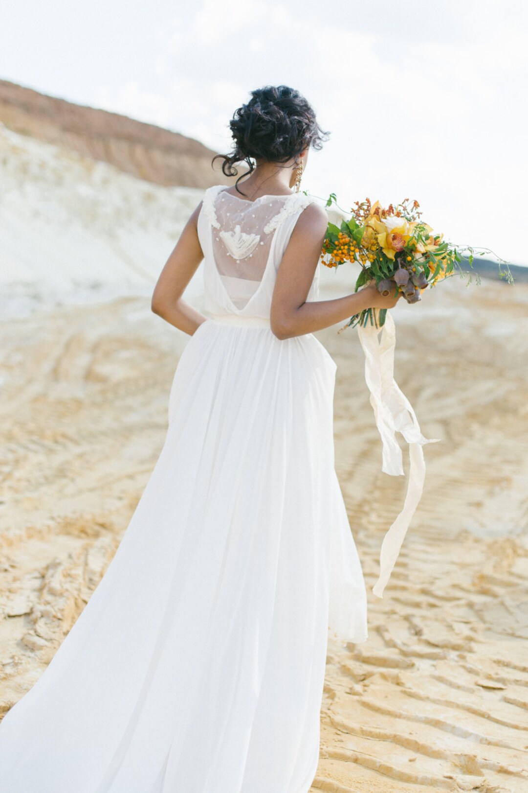 Sheer Back Wedding Dress With Hand Cut Silk Ribbons and Crystals ...