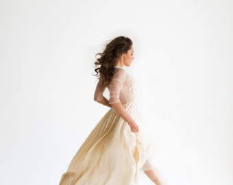 Illusion Neckline Wedding Dress, Sheer Wedding Dress, A-line Wedding Dress,  Ivory Wedding Dress, Silk Wedding Dress