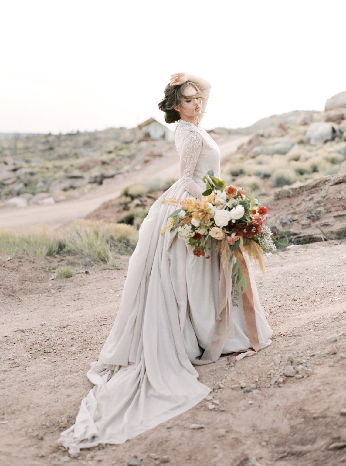 Ball-gown Wedding Dress With Sheer Long Sleeve Embroidered | Etsy